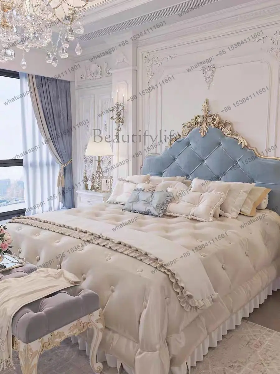 French romantic style solid wood bed European luxury carved master bedroom high-end American double bed