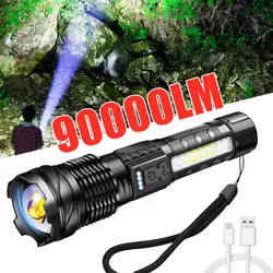 90000 LM IPX4 Waterproof LED Flashlights USB Rechargeable Telescopic Zoom Torch Outdoor Camping Tent Lamp Emergency Light