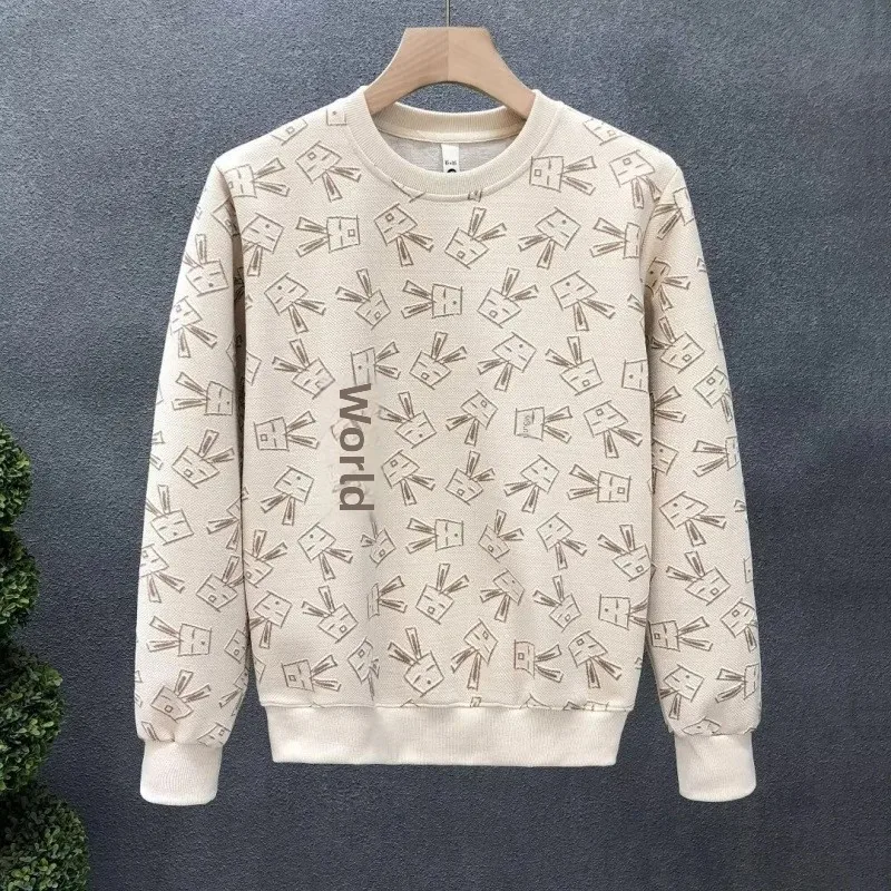 Trendy Cartoon Printing Long Sleeve Sweatshirt Men's Casual Pullover Top New 2024 Style Innert Brand Spring Autumn Season