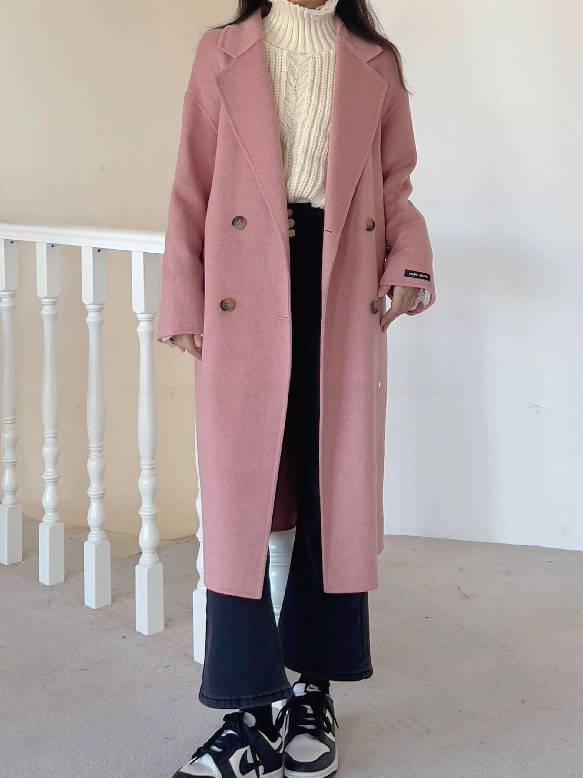 

Salt Double-Sided Camere Woolen Coat Women's Loose Casual Drapey Long Korean Sle Suit Collar Double-Breasted Long Sve