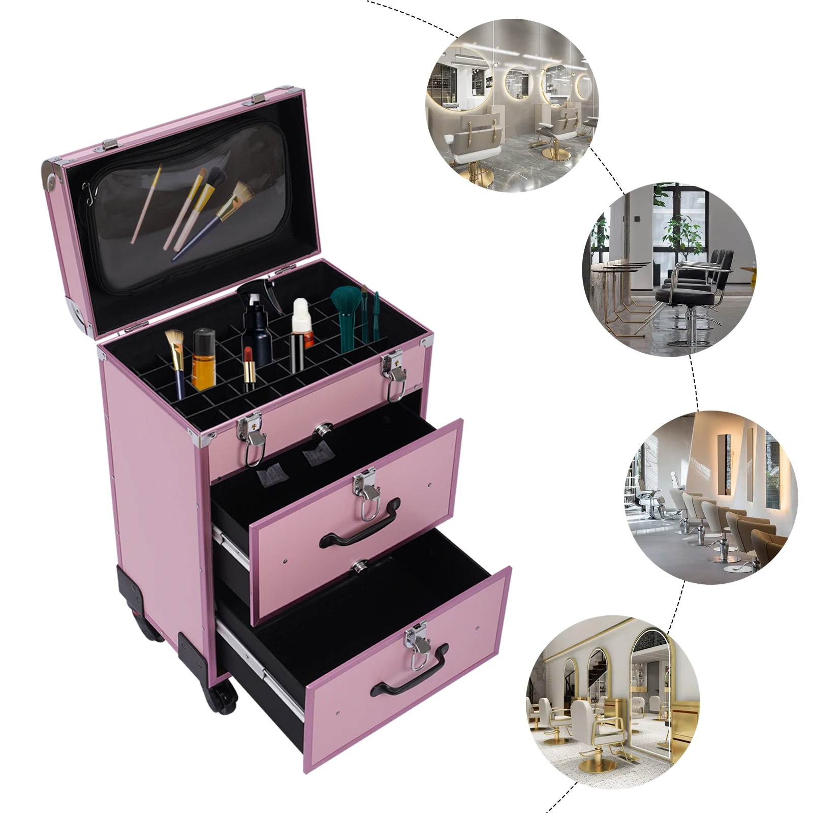 3-Tier Professional Rolling Makeup Case Large Cosmetic Trolley W/Locks For Nail Art Hair Styling Travel Storage