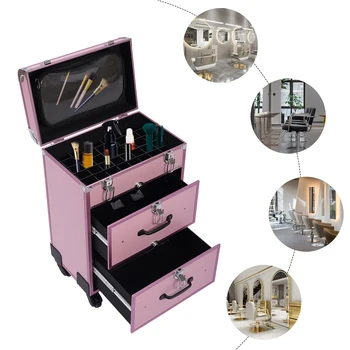 3-Tier Professional Rolling Makeup Case Large Cosmetic Trolley W/Locks For Nail Art Hair Styling Travel Storage