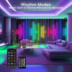 Dimmable Inteligente Luzes de Cortina, Controle App, Controle Remoto, RGB LED Light String, Decoração Pátio Holiday Party, DIY Picture Display, 400LED