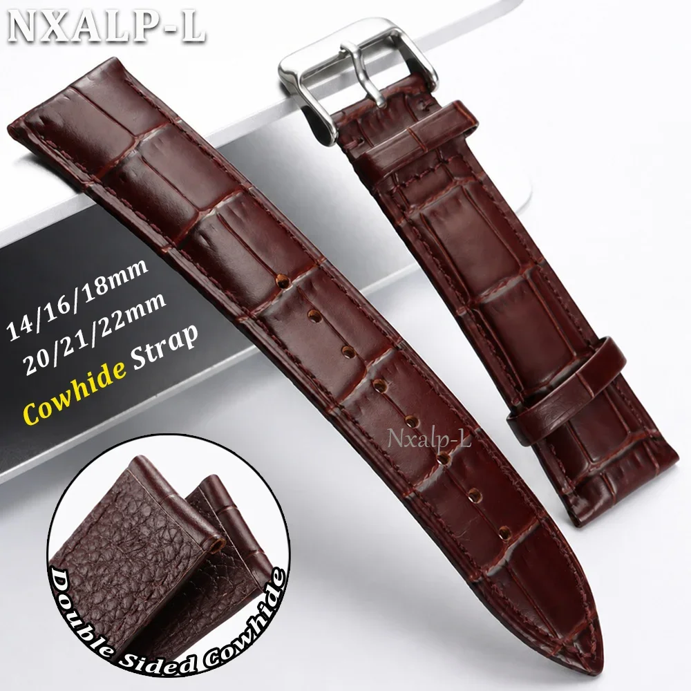 Bamboo Pattern Genuine Leather Watch Strap 12/14/16/18/19/20/21/22mm Double Sided Cowhide Wristband Men Women Universal Bracelet