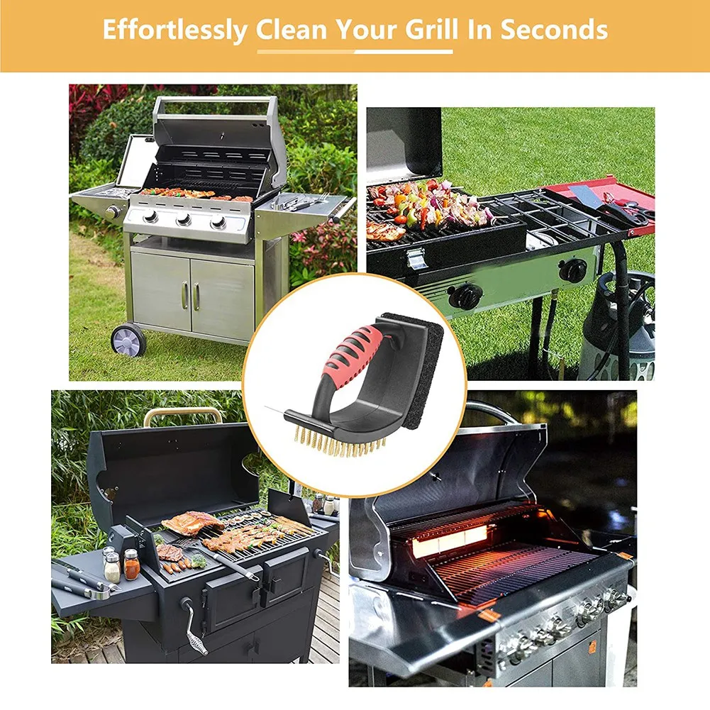 M12K-Grill Brush Grill Accessories Brass Grill Cleaning Brush 3 In 1 Multifunction BBQ Cleaning Brush Cleaning Brush Bristles