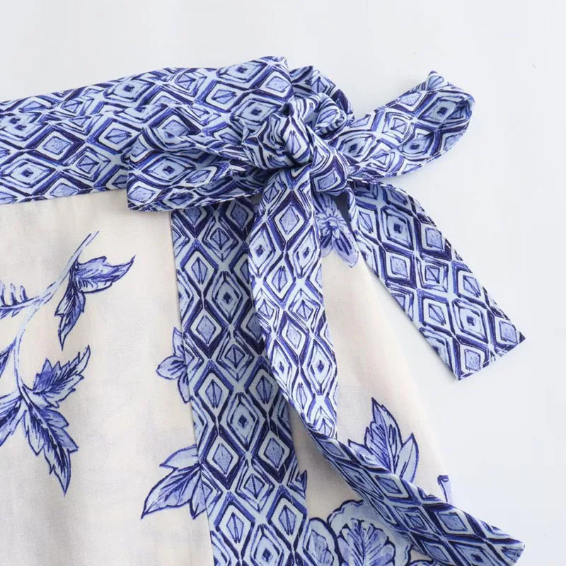 BWQ 2025 Women's Retro Printed Mini Skirts Fashion Bow Bandage Flower High Waist Skirt Summer Casual Versatile Beach Short Skirt