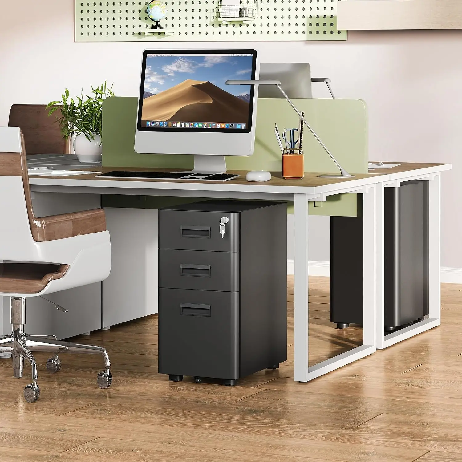 Metal File Cabinet 3 Drawer Mobile with Lock Under Desk Home Office Letter Legal A4 Black, Customized