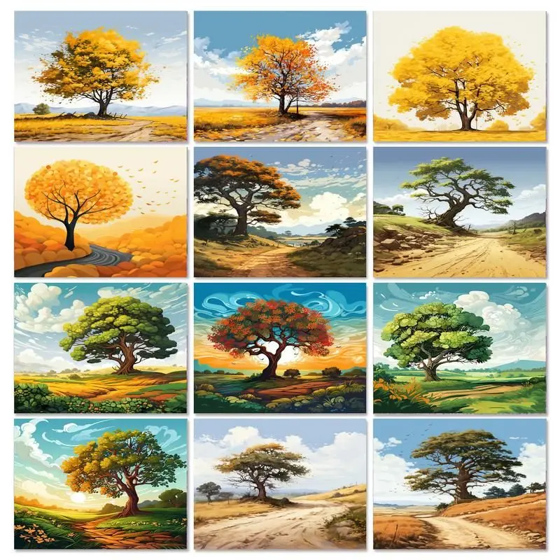 

GATYZTORY 40x50cm Painting By Number Tree Landscape Canvas Painting DIY Frame Drawing Pictures By Numbers Acrylic Unique Gift