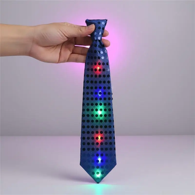 LED Luminous Dot Print Necktie - Powered Sequins Glowing Tie for Men & Women - Colorful Light-Up Necktie for Parties Events