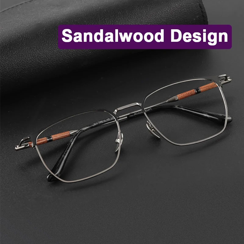 Gafas Retro con marco completo de cejas de titanio puro para hombre, lentes Retro con incrustaciones de sándalo, para personas exitosas, gafas de madera de bambú de élite avanzada