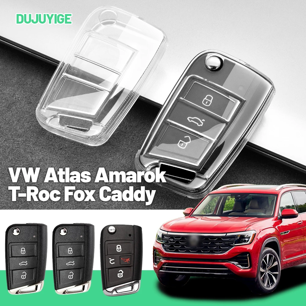 

Прозрачный чехол для ключей из TPU для VW Atlas, Amarok, T-Roc, Fox, Caddy, Sharan, Crafter, защитный чехол для брелока, аксессуары для авто