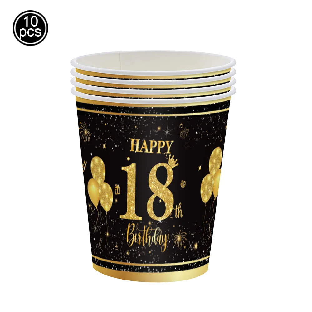 Partyzubehör zum 18. Geburtstag, Schwarzgold, Geburtstagsdekoration, Teller, Servietten, Tischdecke, Jungen und Mädchen, Partygeschenke zum 18. Geburtstag – Detail 4