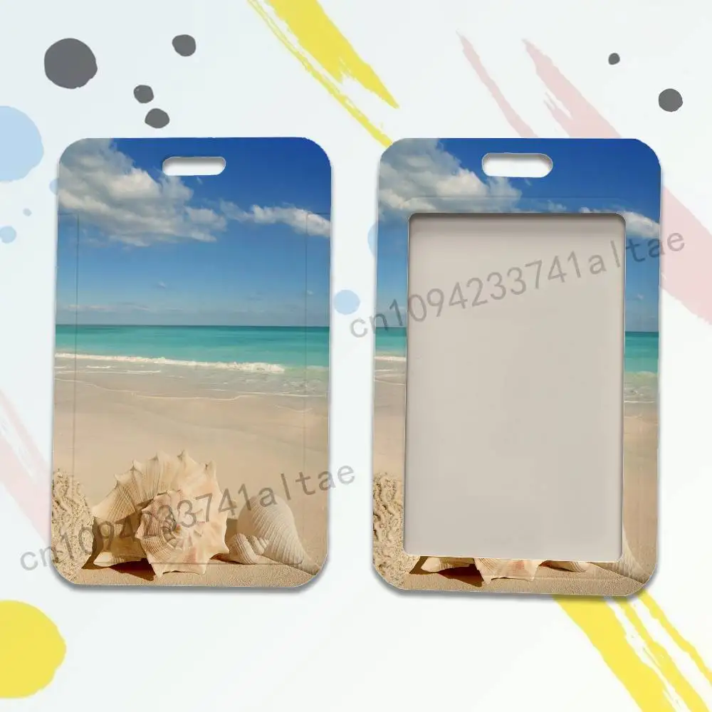 Shells Beach Starfish Card Holder Durable With Carabiner Name Tag Vertical ID Badge Holders Credentials Protection