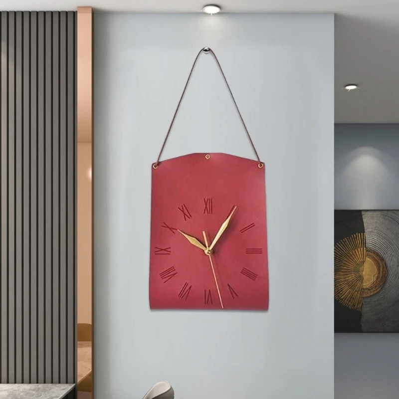 

PU Leather Wall Clock Handbag Designs Timepiece Quiet Movements for Home Personality Enhancement Indoor Setting Decors