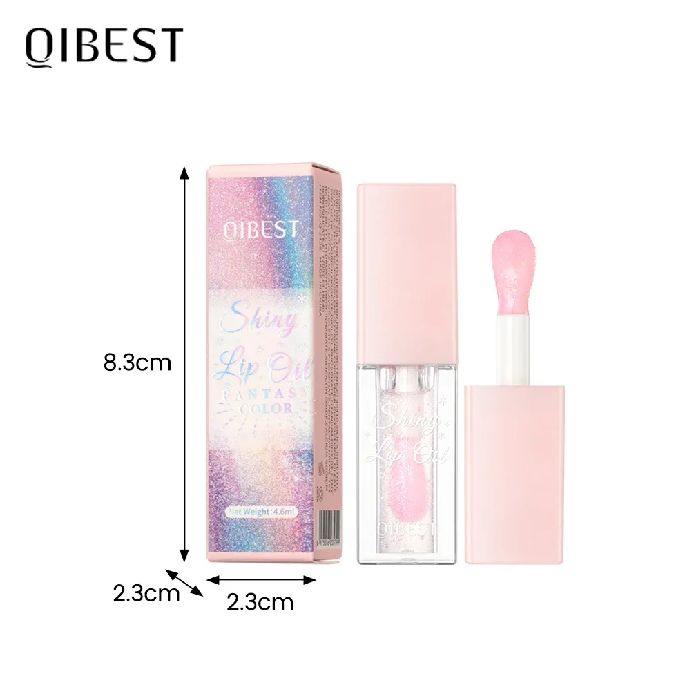 QIBEST Glitter Pearlescent Lip Gloss Oil Moisturizing Color Changing Mirror Lip Oil Makeup Lasting Lip Tint Plumper Cosmetics