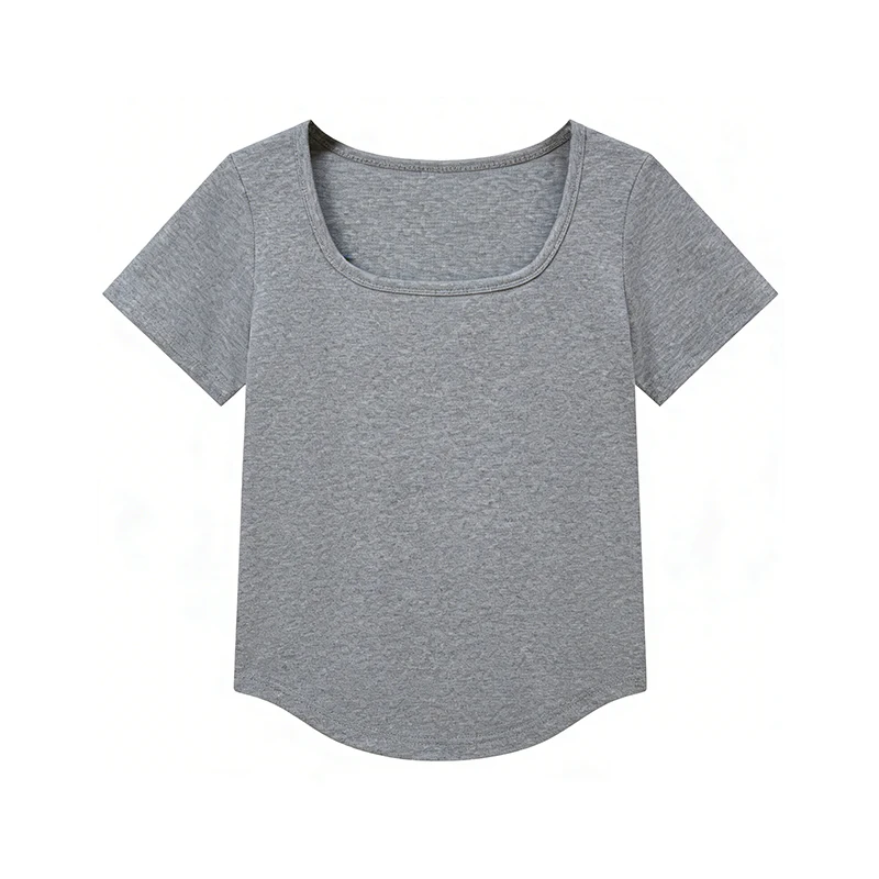 Zjaiss 2026 Frühling Sommer Damen T-Shirt Trendiges Kurzarm-Oberteil mit Quadratischem Ausschnitt Figurbetontes Crop Top Koreanischer Harajuku Streetwear Lässiges Tee