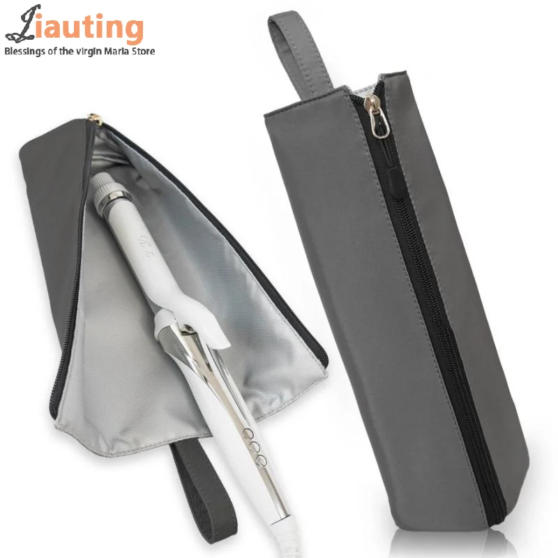 

Термостойкая подушечка 2-в-1 и сумка для хранения щипцов для завивки волос для укладки, оснащенная подвеской на молнии, подходит для стола