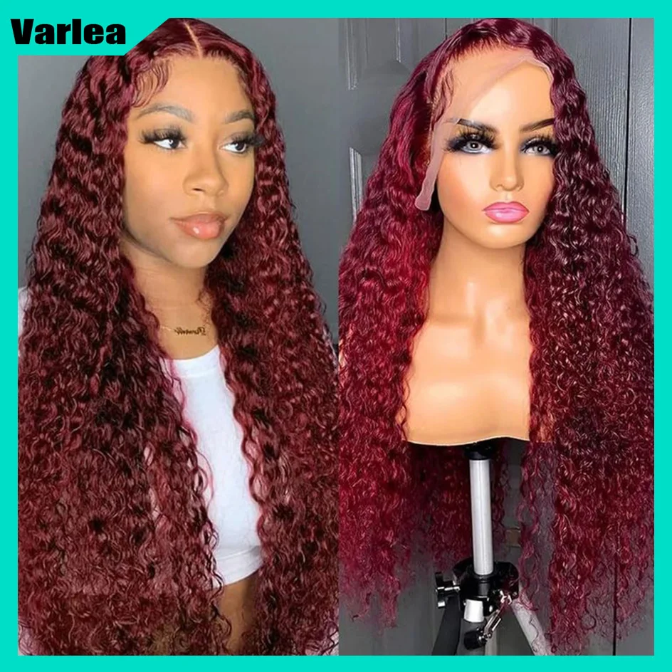 Varlea 200% Density Colored Burgundy 13x6 Hd Lace Frontal Human Hair Wig Curly Wigs Water Wave Deep Wave Lace Front Wig 13x4