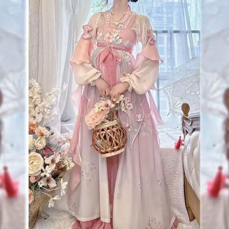 

Женское традиционное китайское платье Hanfu, косплей, костюм старинной Феи ханьфу, розовое платье, Новинка лета 2023, танцевальное платье, платье принцессы