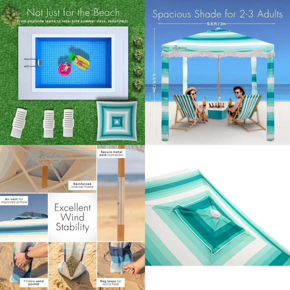 

Luxury Oceanside Cabana — Aqua Gradient: UPF50+ Shade, Sand Anchor, дизайнерский холст, подходящая сумка