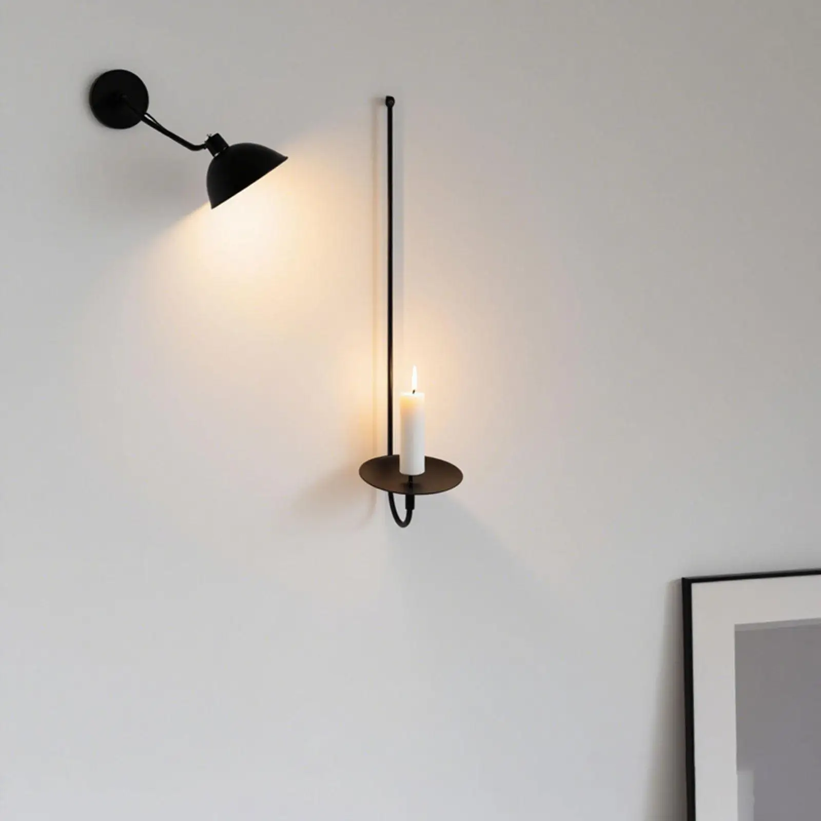Metal Wall Mounted Candle Holder Candlelight Fixture for Cafe Home Decoration Accessory Rustic , Black Easily Install 43x9cm