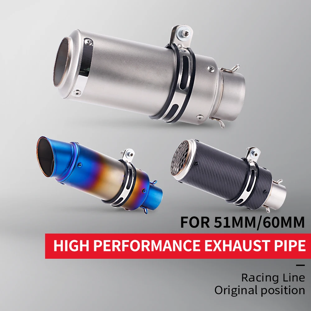 51MM 60MM Universal Motorcycle Exhaust Pipe muffler 89mm For CBR650 Z900 ADV750 R7 R9 MT25 Suitable for left or right side