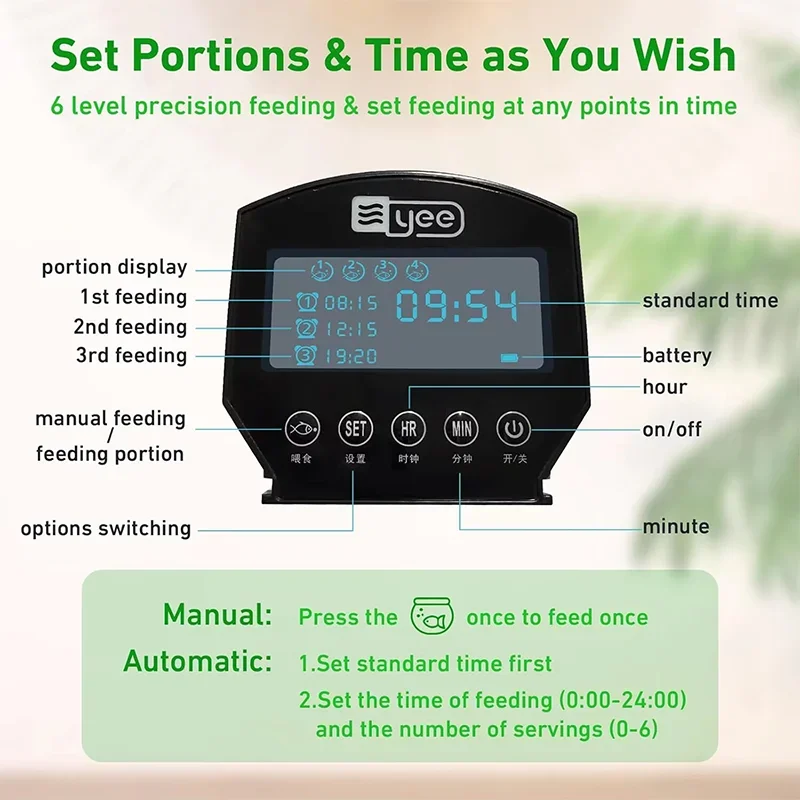 Intelligent Timed Feeder Fish Tank Feeder Aquarium Automatic Feeder Large Capacity Fish Tank Feeder Digital Display Feeder