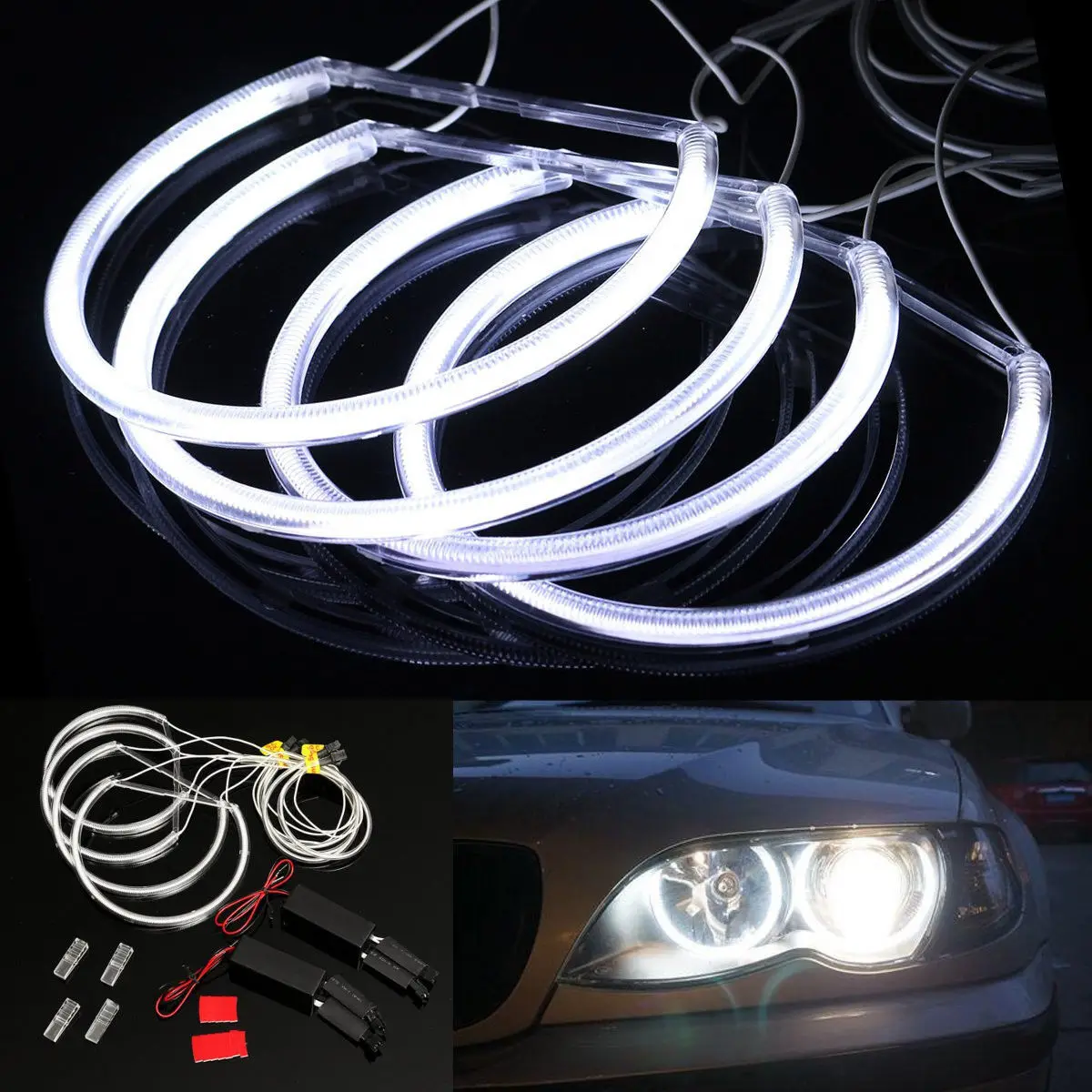 4x Ccfl Angel Eye Halo Led Ring Light White Non-Projector for Bmw E46 3 Series