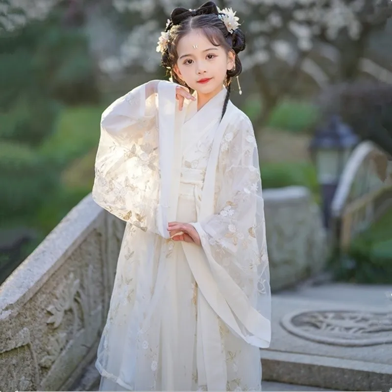 Kids' Spring/Autumn Chinese Style Breathable Hanfu 2026 Children's Wei Jin White Hanfu Ancient Costume Performance Dress LJ400
