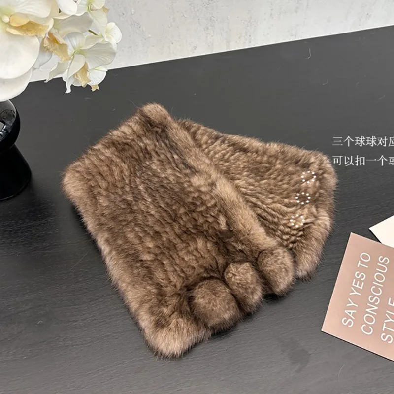 Real Rex Rabbit Fur Scarf For Women Winter Thickened Warm Plush Ball Fur Scarf Furry Fur Real Fur Collar Neck Warmer Ring Scarf