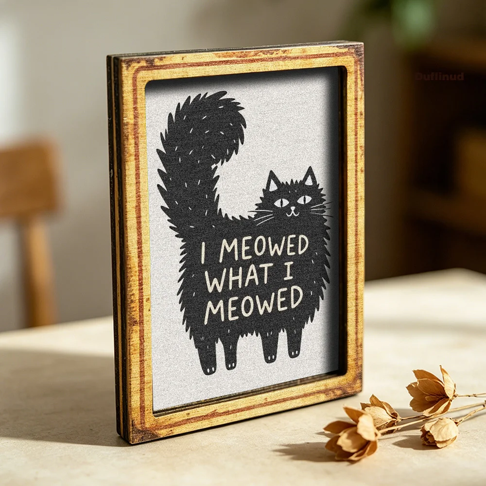 Sassy Halloween Fluffy Black Cat Pun Wooden Fridge Magnet Vintage Worn Frame Gothic Funny Cat Mom Fridge Decoration Holiday Gift