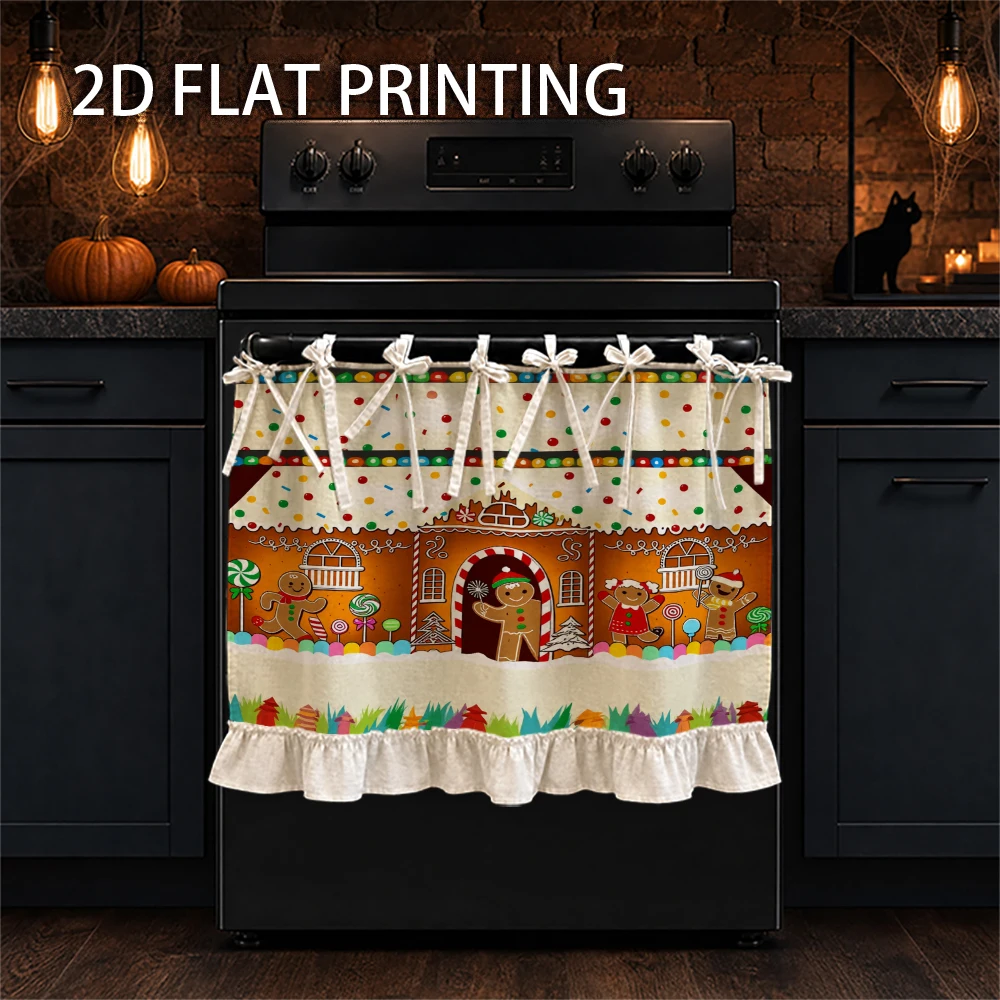 1PC kitchen stove curtain-cabinet curtain-apron. Printed with candy and holiday gingerbread house. Can be used as a stove curtai