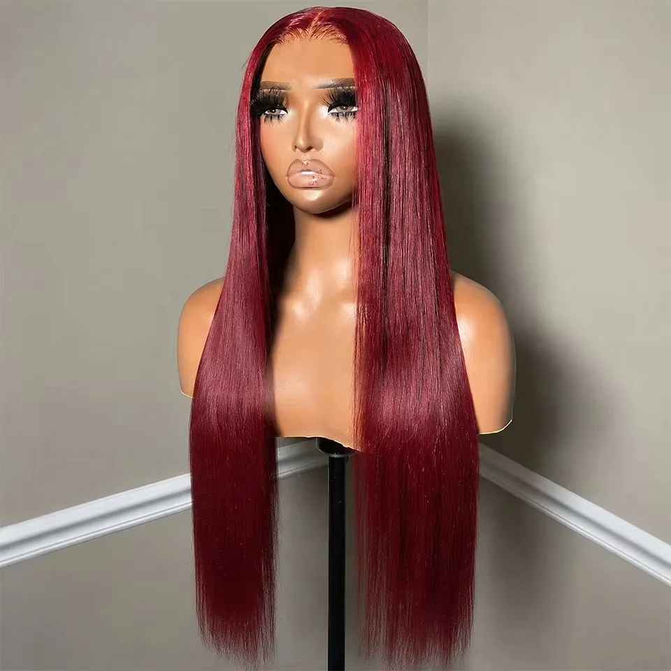 99j Red 13x4 HD Synthetic Lace Front Wig Burgundy Glueless Synthetic And Blend Lace Wig Preplucked Natural Looking For Women Use