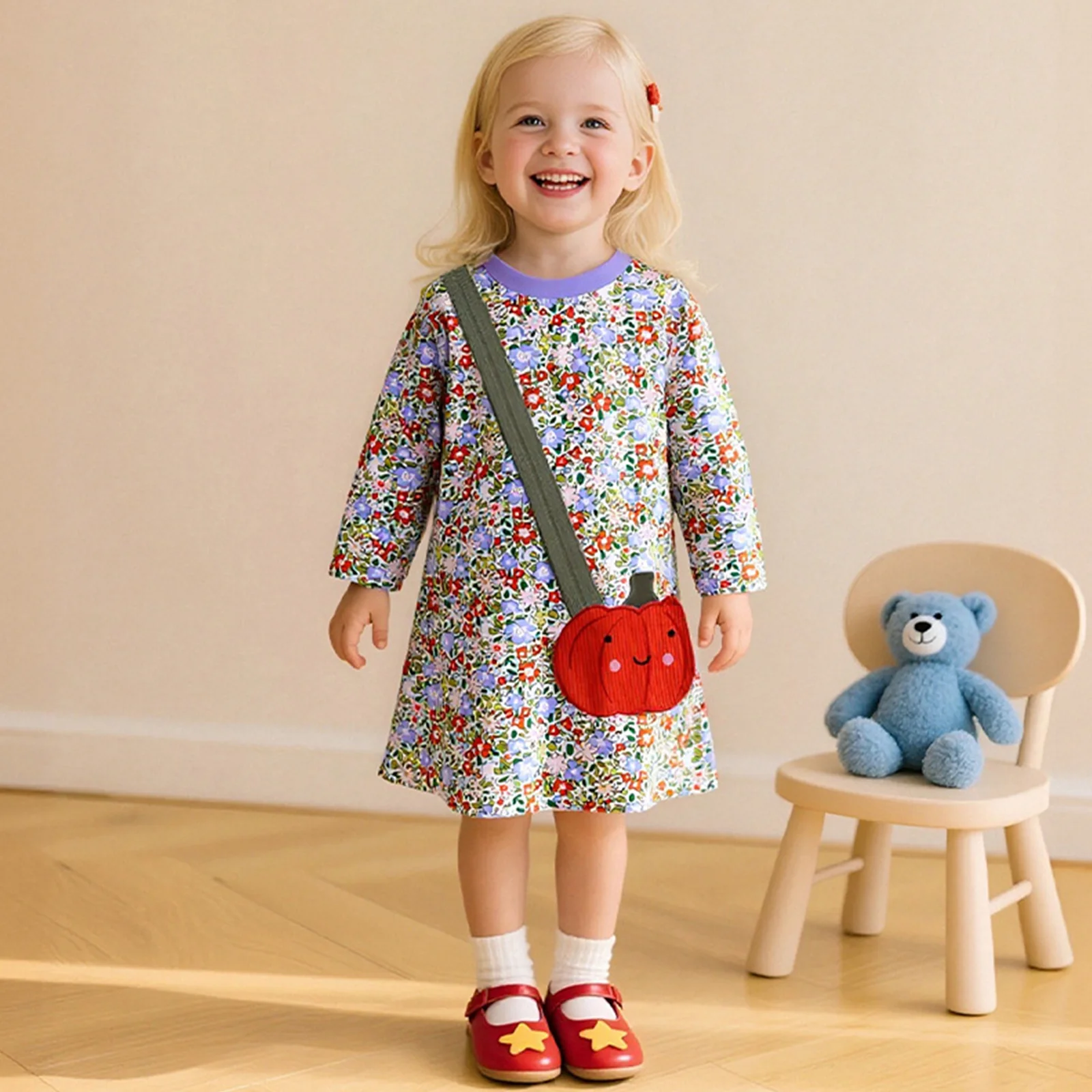 Autumn New Girls' Dress European and American Style Children's Halloween Floral Sticker Cloth Children's Skirt