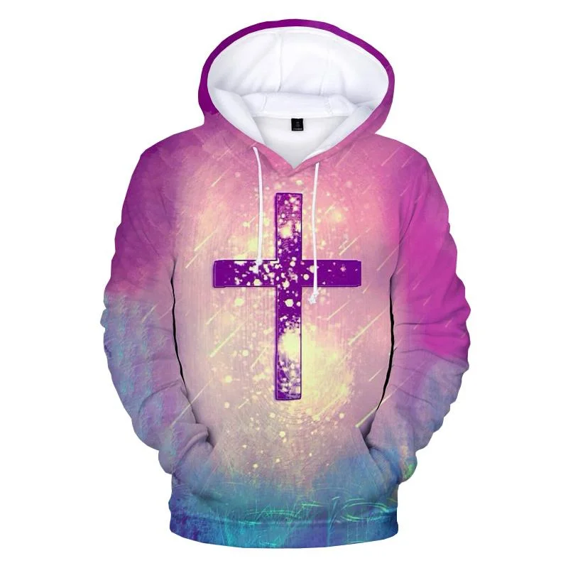 Christian Jesus Believer Men Hoodie 3D Printed Cross Sweater Spring Autumn Casual Long Sleeves Street Oversized Sweatshirt