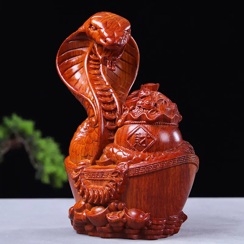 Pear wood carving snake ornament home fortune fortune fortune root carving office gift solid wood zodiac ornament