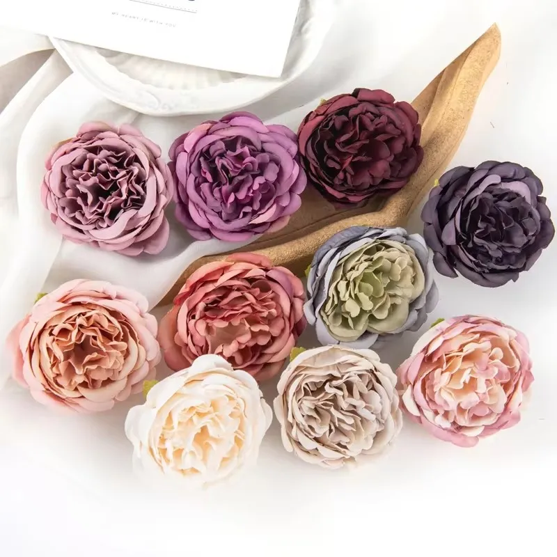 200PCS Artificial Flowers Christmas Decoration for Home Wedding Bridal Accessories Clearance Silk Peony DIY Cake A Cap Fake Head