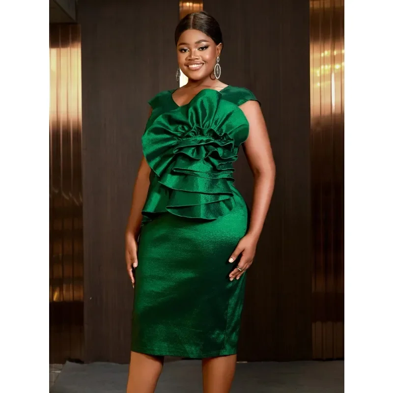 

Customized Dark Green Party Dresses for Women Plus Size 3XL 4XL Sleeveless High Waist Bodycon 3D Flower Birthday Event Knee Leng