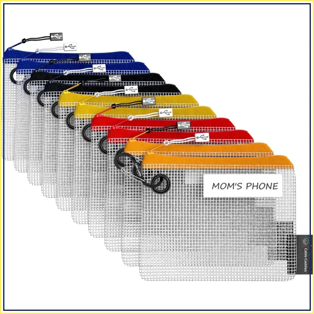 10 Pack Color Coded USB Cable Organizer Pouches for Travel Management