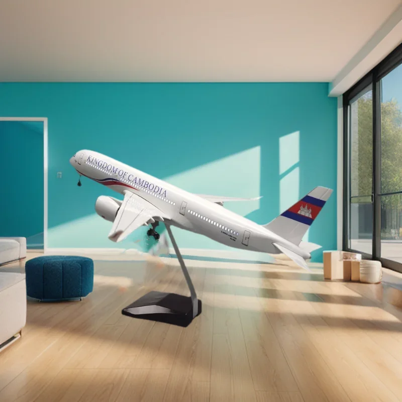 

Aircraft Ornament 1:142 Scale 47CM Airbus A350 Cambodia Aircraft Model with Lights and Wheels Die-cast Plastic Resin for Collect
