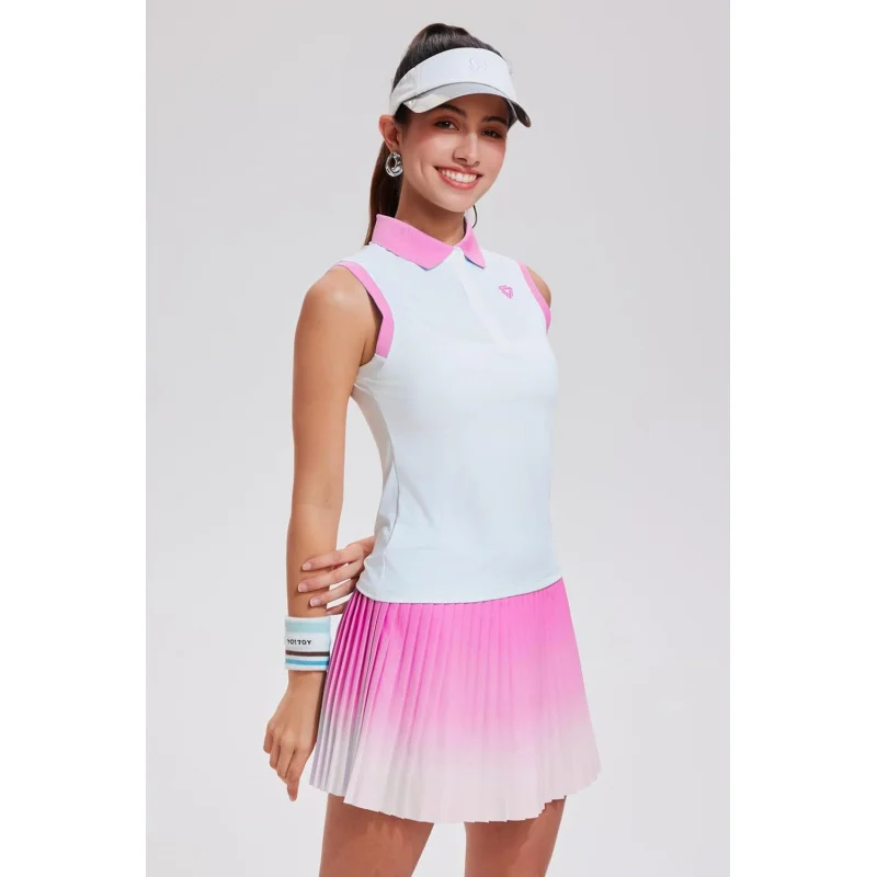 SharpStar Women's Tennis Skirt Sets 2pcs Polo Sleeveless Pleated Pickleball Golf Outfits 5