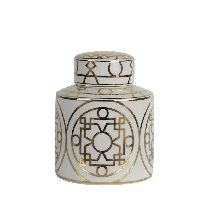 Light Luxury Ceramics Window Pattern Phnom Penh Storage Jar with Cover Sealed Desktop Vase Ornament Crafts Home Decoration