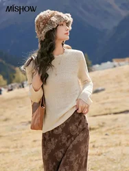 MISHOW Dames Franse Gebreide Top 2024 Herfst Winter Elegante Lange Mouw T-shirt Vrouwelijke Kantoor Dame Effen Getextureerde Tops MXC57Z0356