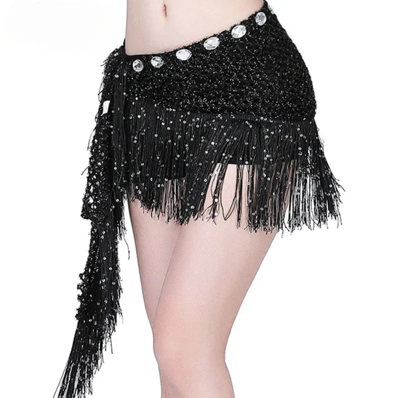 Belly Dance Hip Scarf Glitter Fringe Triangle Wrap Belt Sparkle Skirt Dance wear for Women Outfit Accessory with Tassel Sequins