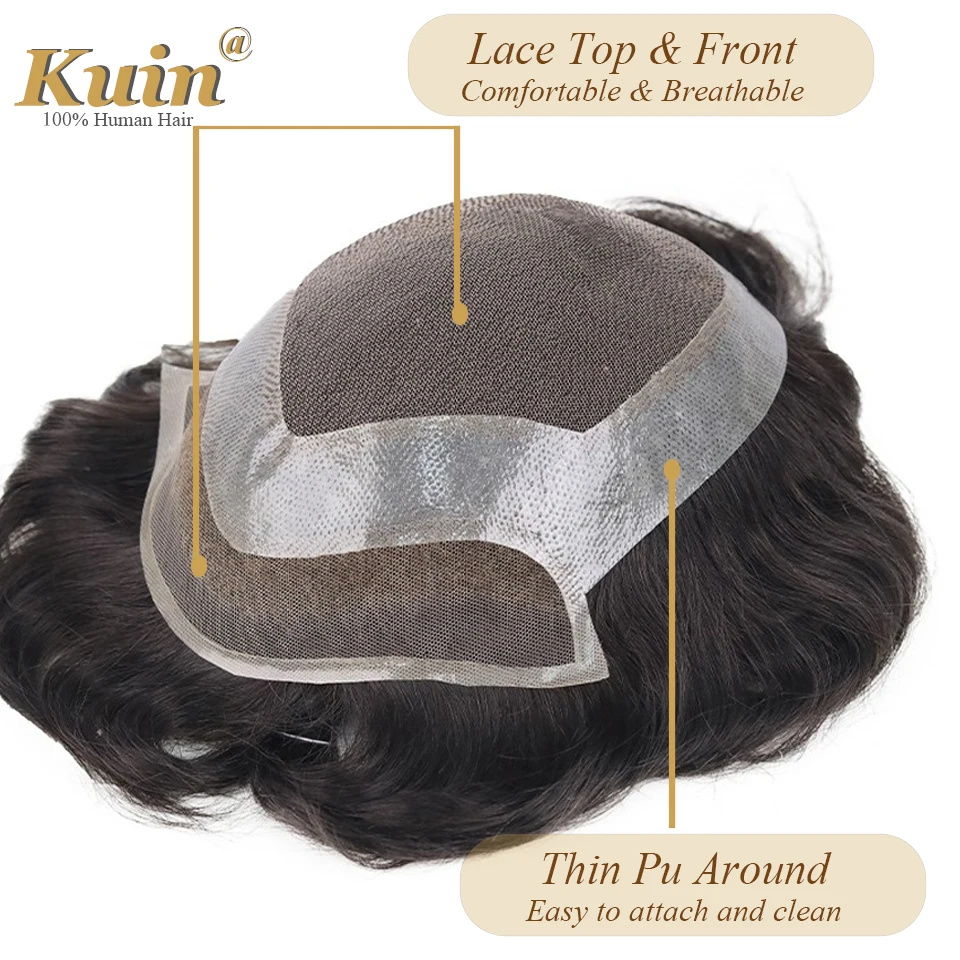 Men's Toupee Human Hair 8x10 Black Brown Color Hair Wavy Lace Front & Top With PU Around Toupee Human Hair Replacement Hairpiece