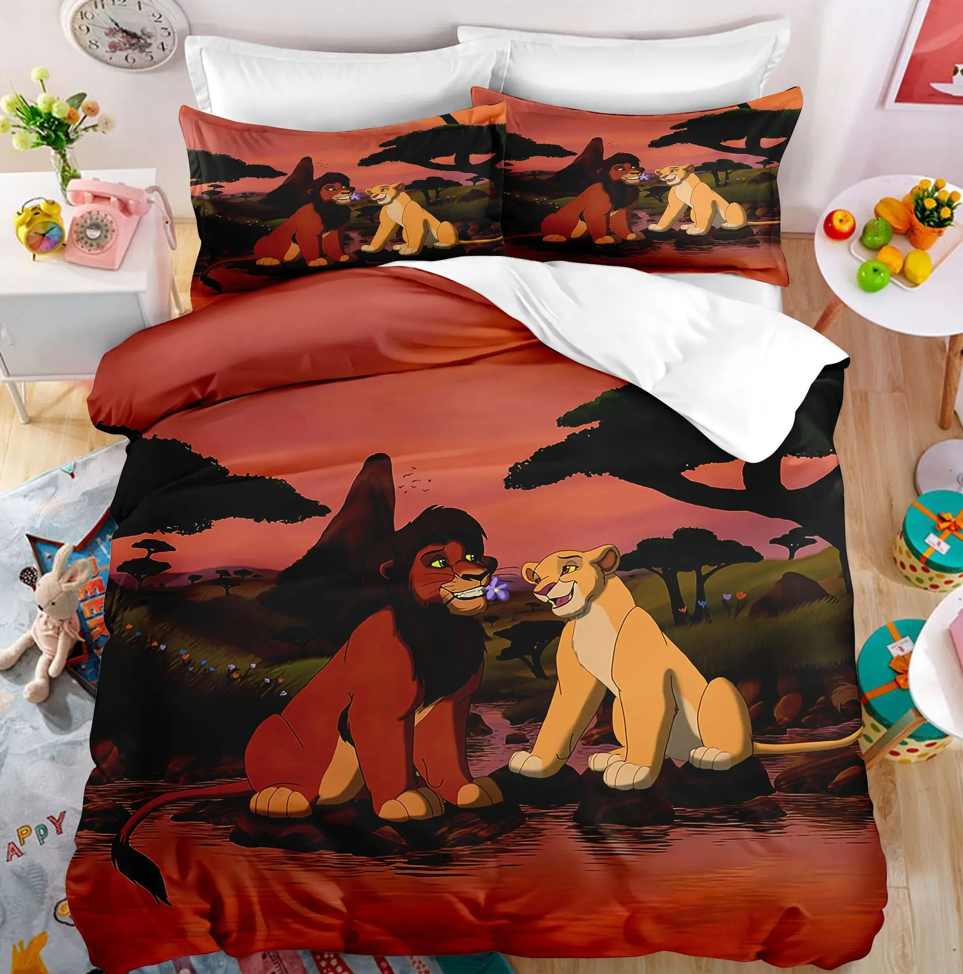 Cartoon Animation Simba Bedding Set Disney Lion King Bedding Set for Boy Kids Single Twin Size Duvet Cover Kids Teen Gifts