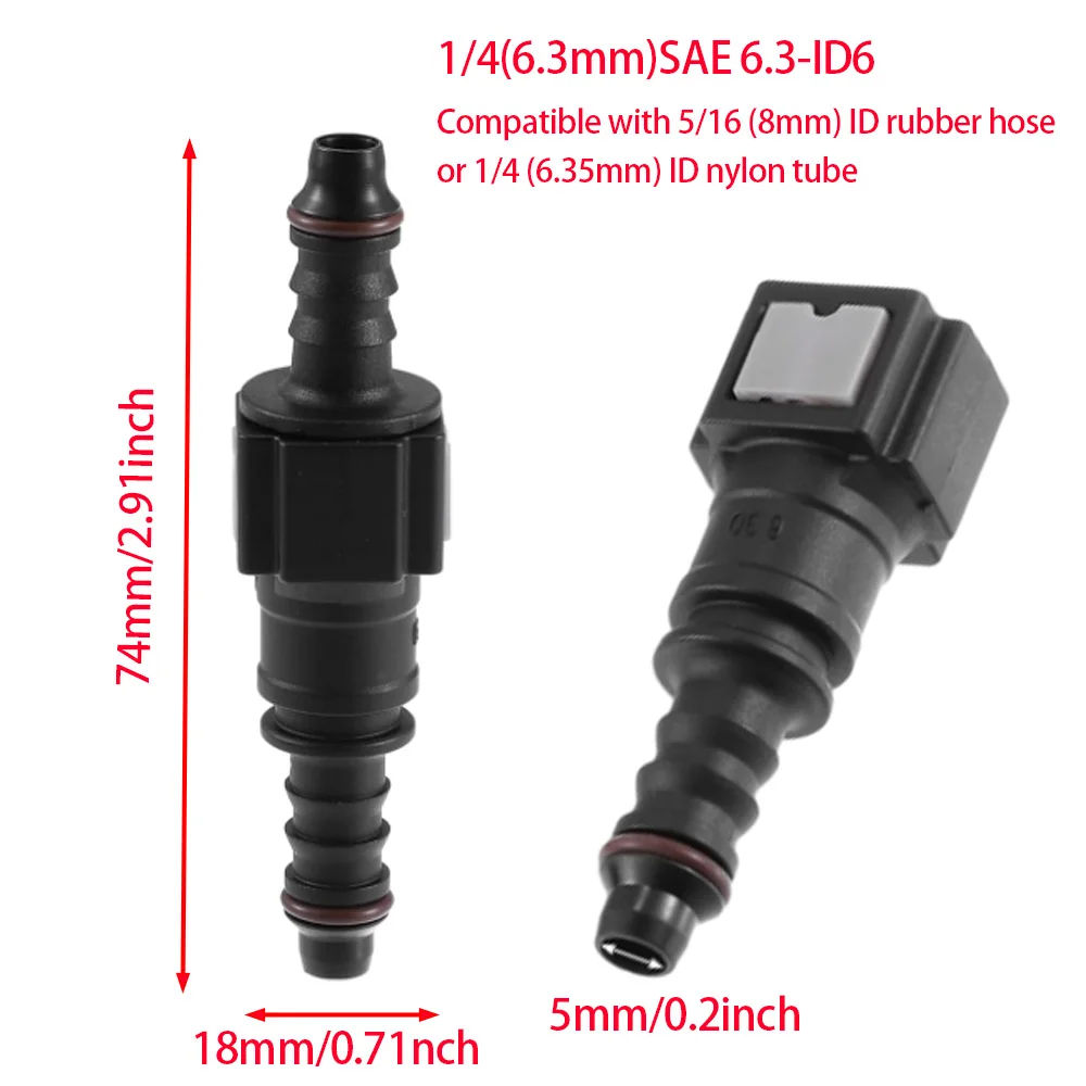 Straight/90 Degree Fuel Line Quick Release Connector 1/4 (6.3 mm) SAE 6.3-ID6 Fuel Line Quick Release Connector Disconnect Hose