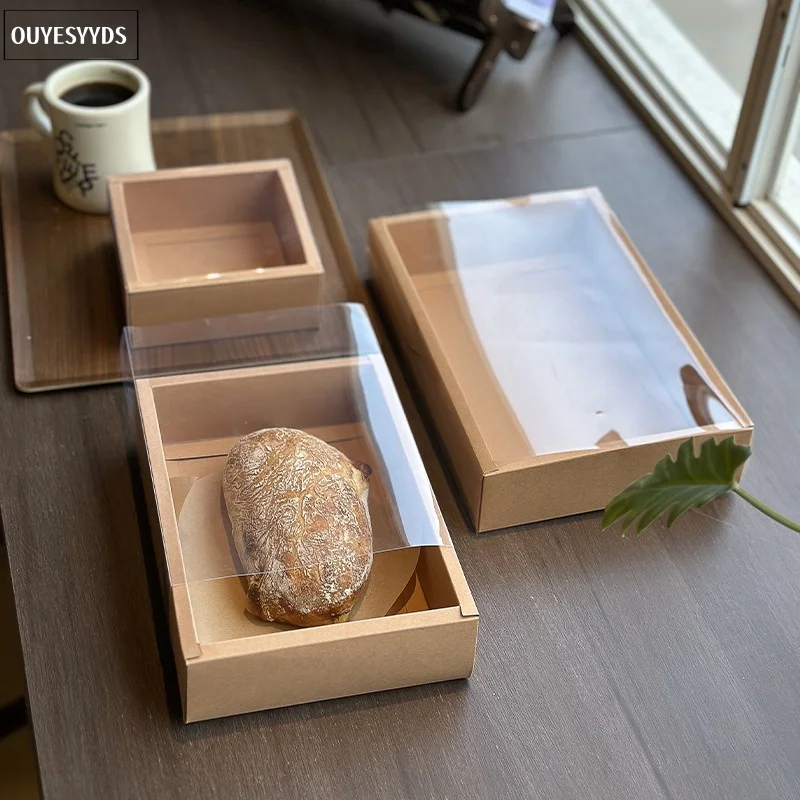 Boîte-cadeau avec couvercle en PVC transparent, boîte d'emballage en papier, tiroir rectangulaire coulissant, boîte à bonbons et biscuits, grande taille, 10 pièces