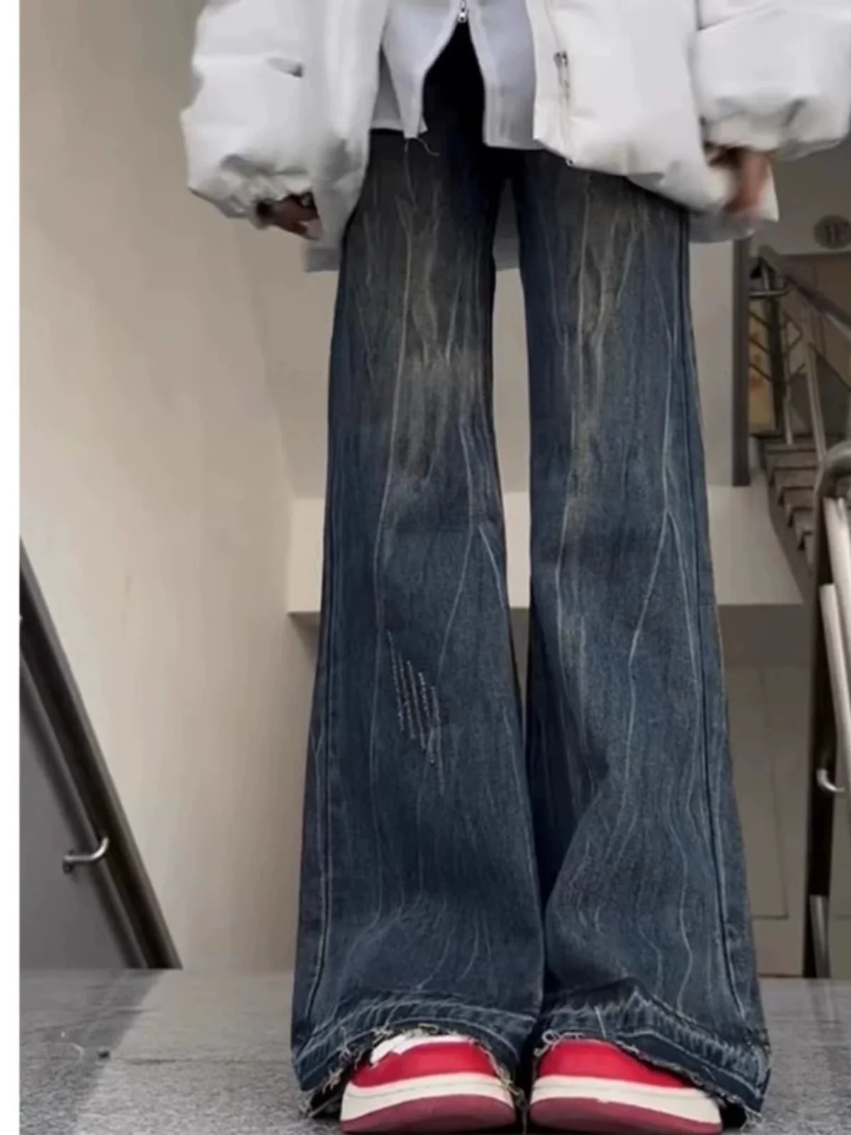 

Retro Blue Casual Flared Denim Jeans Women plus Size High Waist Slim Straight Leg Wide Leg Pants Spring Autumn