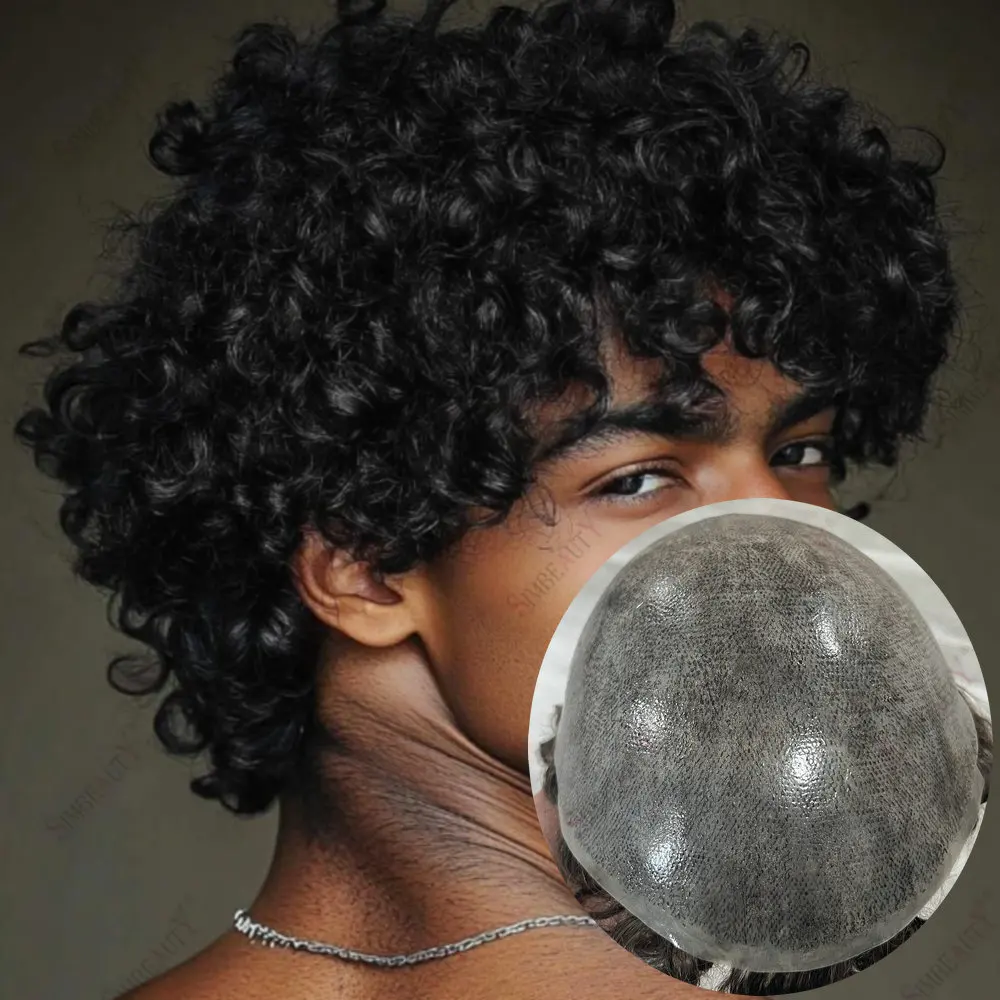 

Невидимый, прочный мужской парик-протез из натуральных человеческих волос, 15 мм, кудрявый, с естественной линией роста волос, полностью инжекционный, на тонкой полиуретановой основе